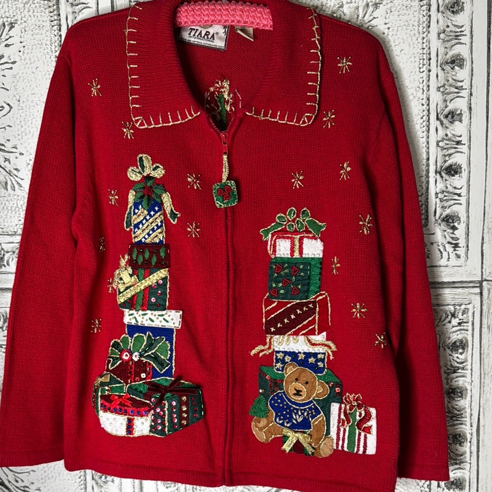 Tiara Red Festive Cardigan Sweater